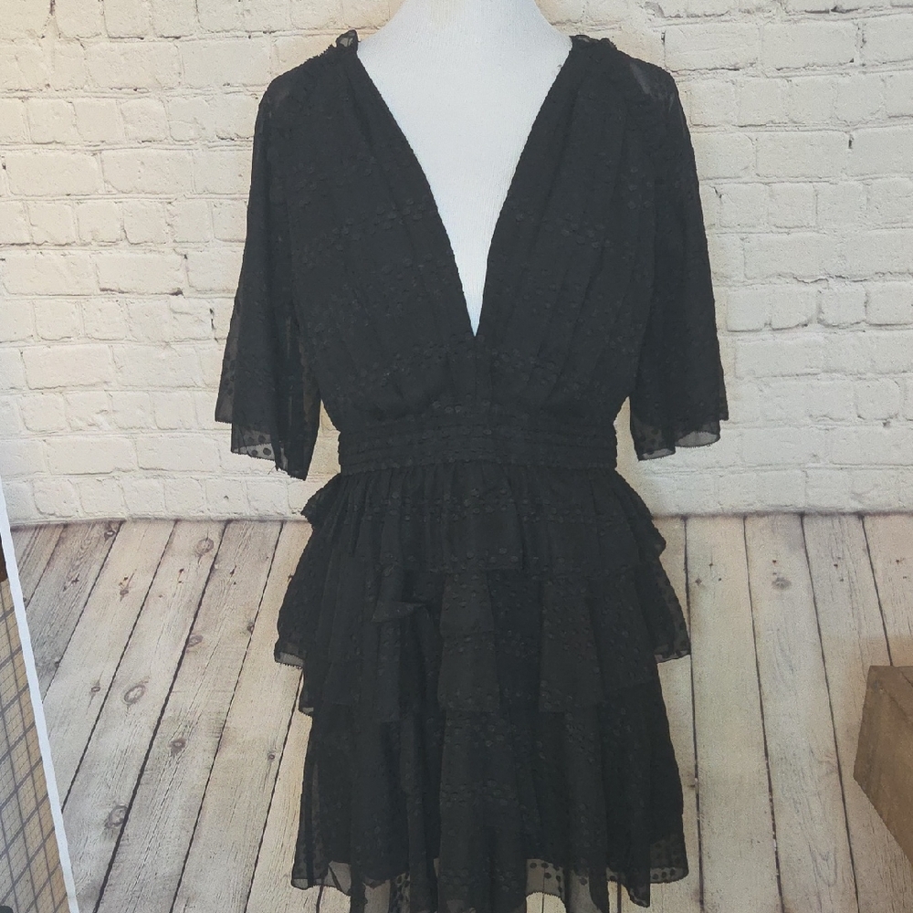 Black Ruffle V-Neck Mini Dress